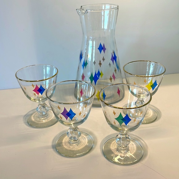 **SOLD******Unique MCM Vintage Libby Atomic Diamonds Cocktail Set of 5 - Picture 4 of 17